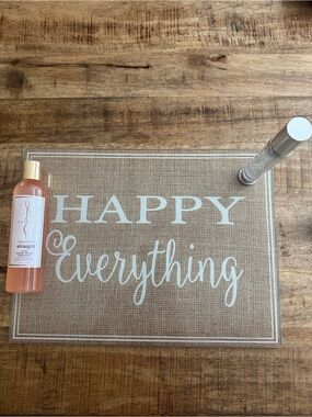 "Happy Everything Decorative Tempered Glass vanity tray Board Burlap Design NEW